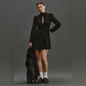 NWT Reformation Ottessa Long-Sleeve Surplice Minidress Black‎ Sz Small $248